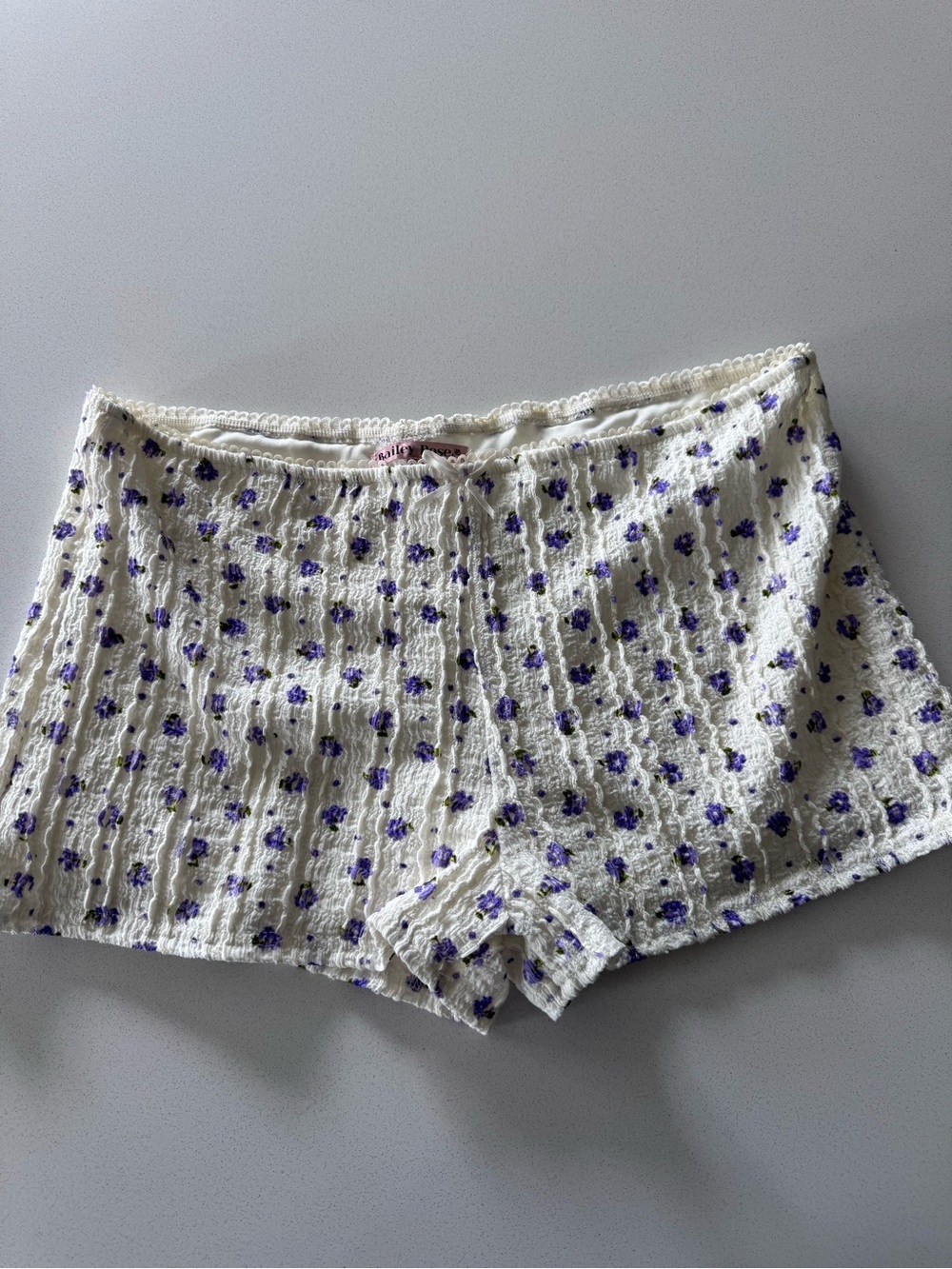 Alter’d State Bailey Rose Cotton Floral Lounge Shorts - White with Purple Print